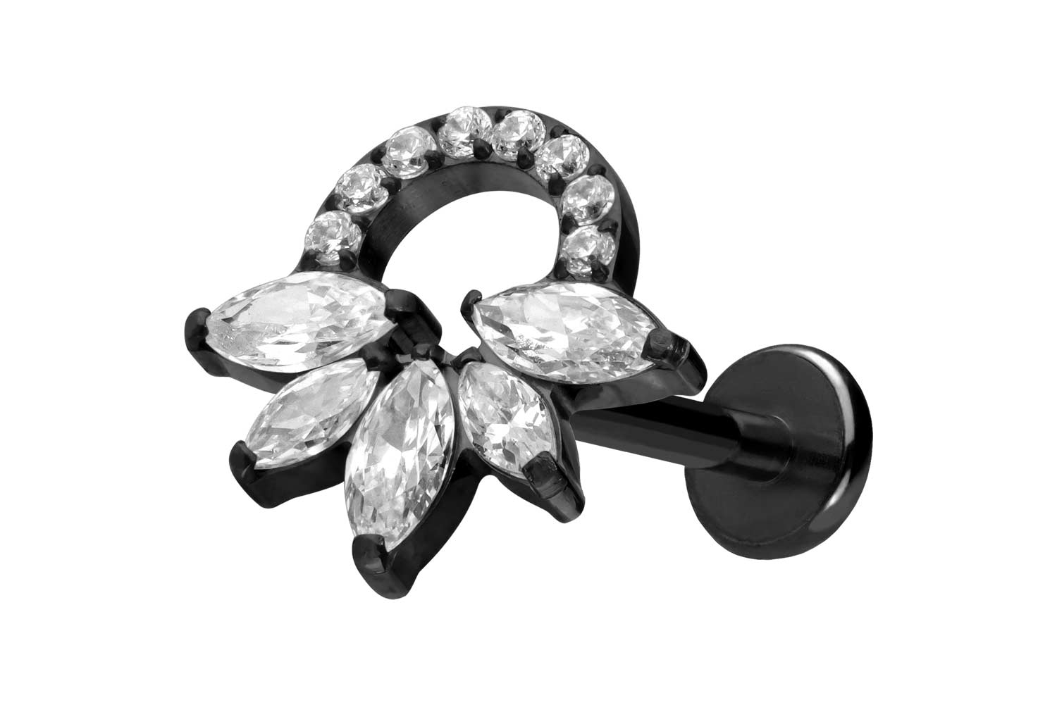 Titan Labret Piercing mit Push Fit KRISTALLRASSEL